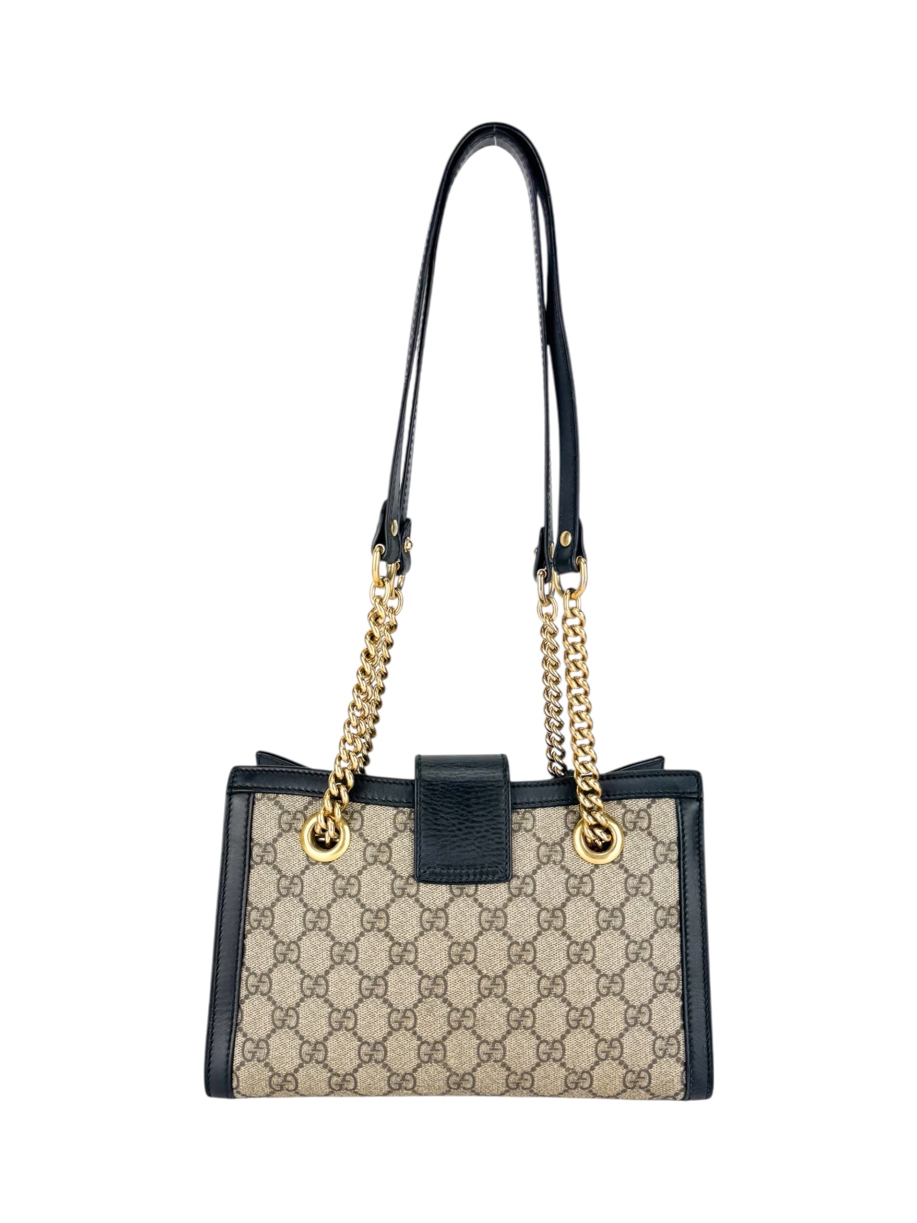 Gucci Light Beige and Black Coated Canvas GG Supreme Padlock Tote Medium