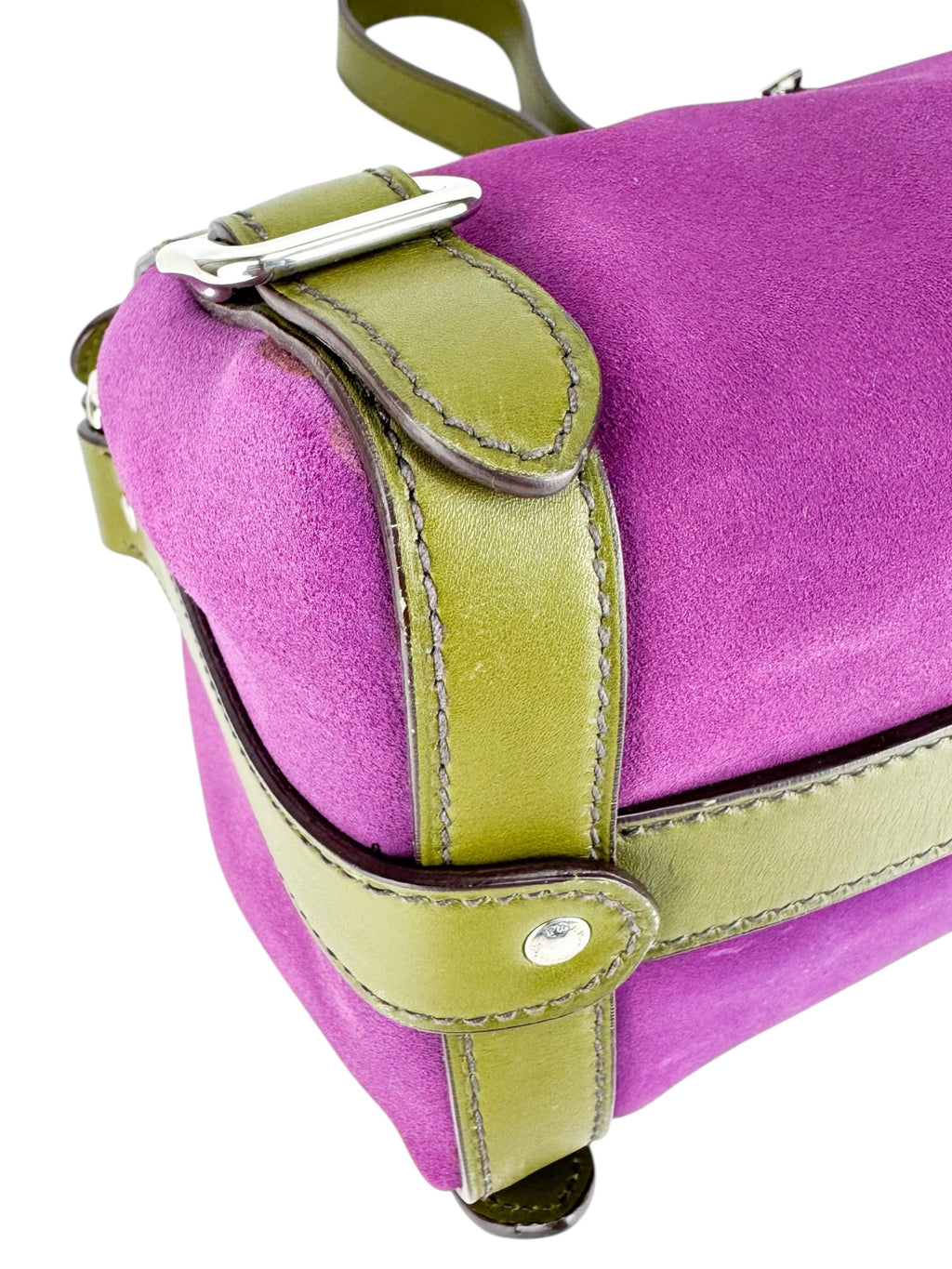 Prada Purple and Olive Green Suede and Leather Shoulder Bag