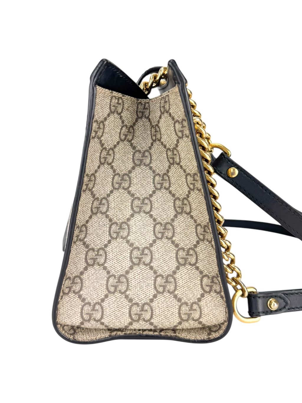 Gucci Light Beige and Black Coated Canvas GG Supreme Padlock Tote Medium