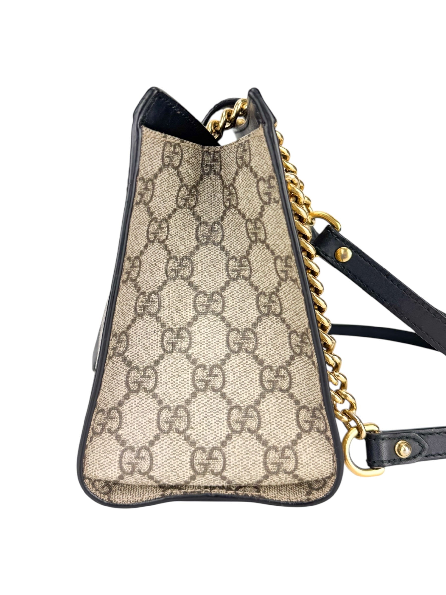 Gucci Light Beige and Black Coated Canvas GG Supreme Padlock Tote Medium