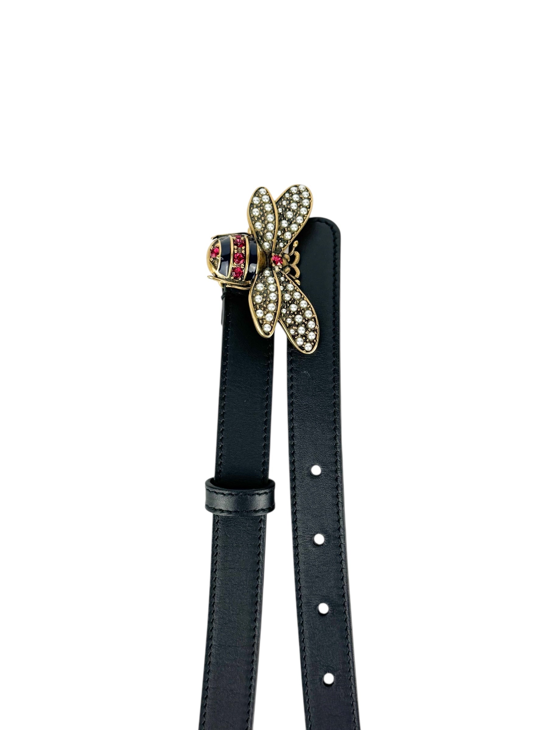 Gucci Black Leather Bee Belt 80/32