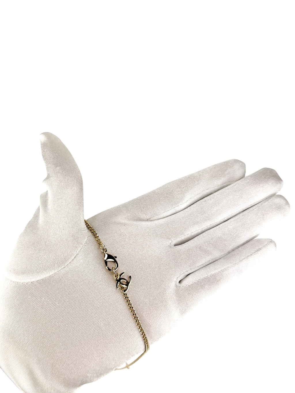 Chanel Champagne Gold Rhinestone and Pearl Coco Necklace