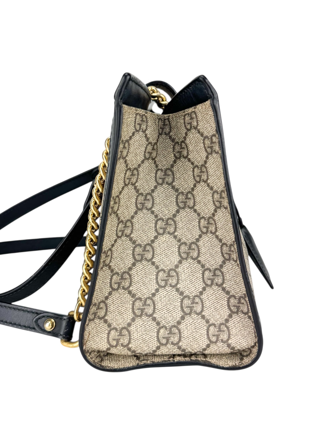 Gucci Light Beige and Black Coated Canvas GG Supreme Padlock Tote Medium