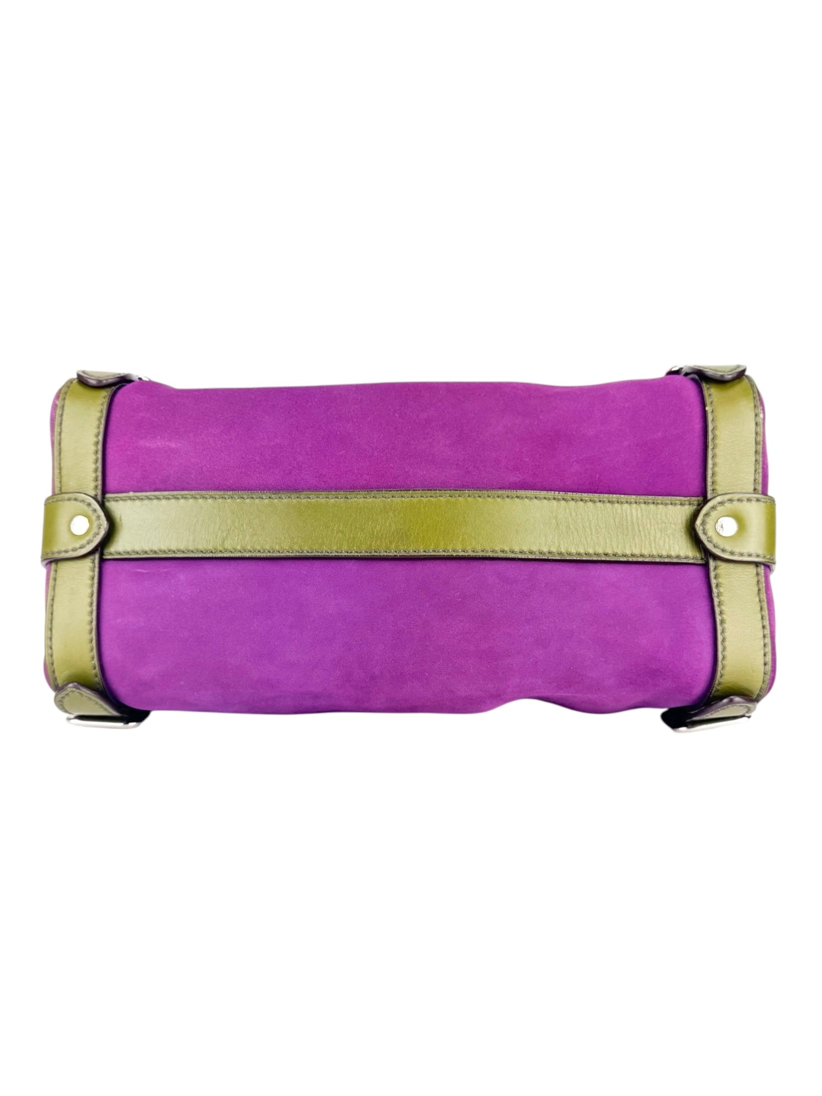 Prada Purple and Olive Green Suede and Leather Shoulder Bag