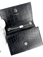 Saint Laurent Black Leather Croc Embossed Kate Tassel Bag Small