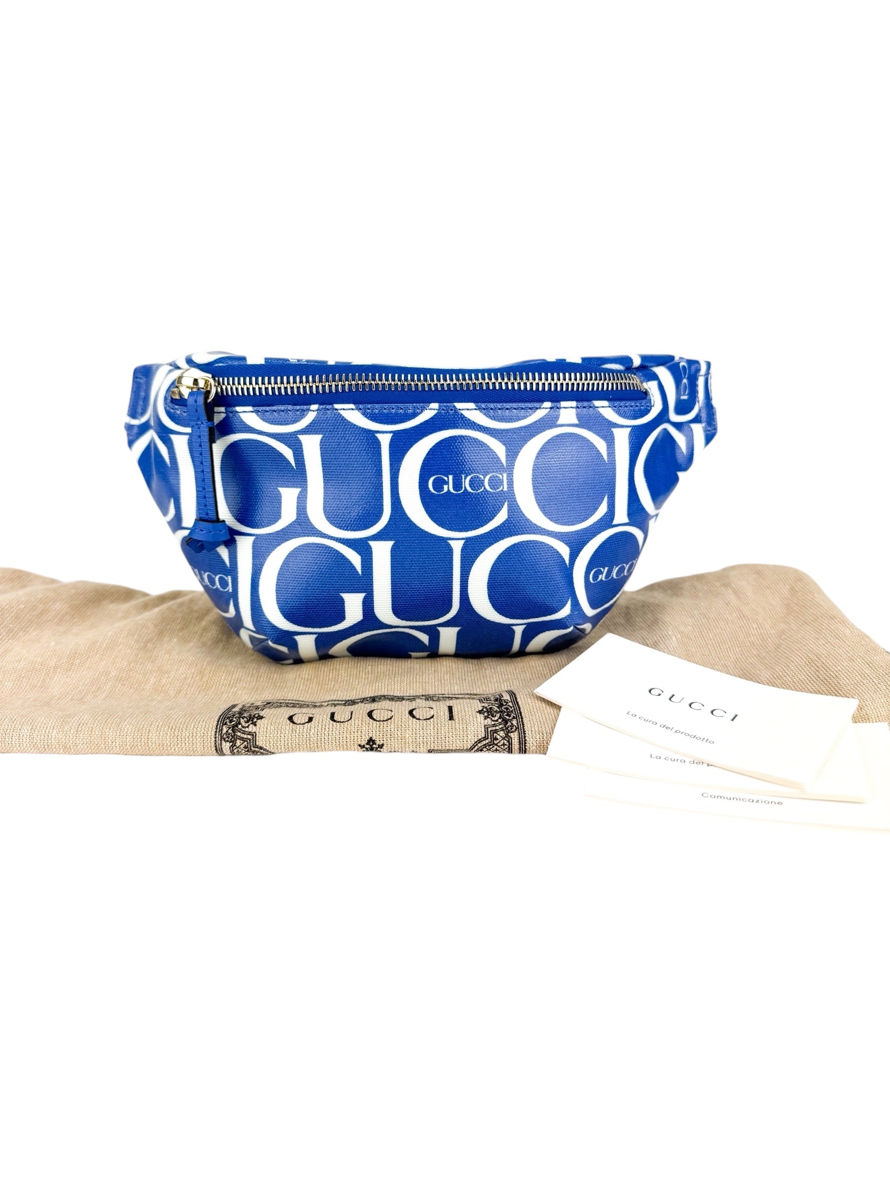 Gucci Blue and White Coated Canvas Belt Bag