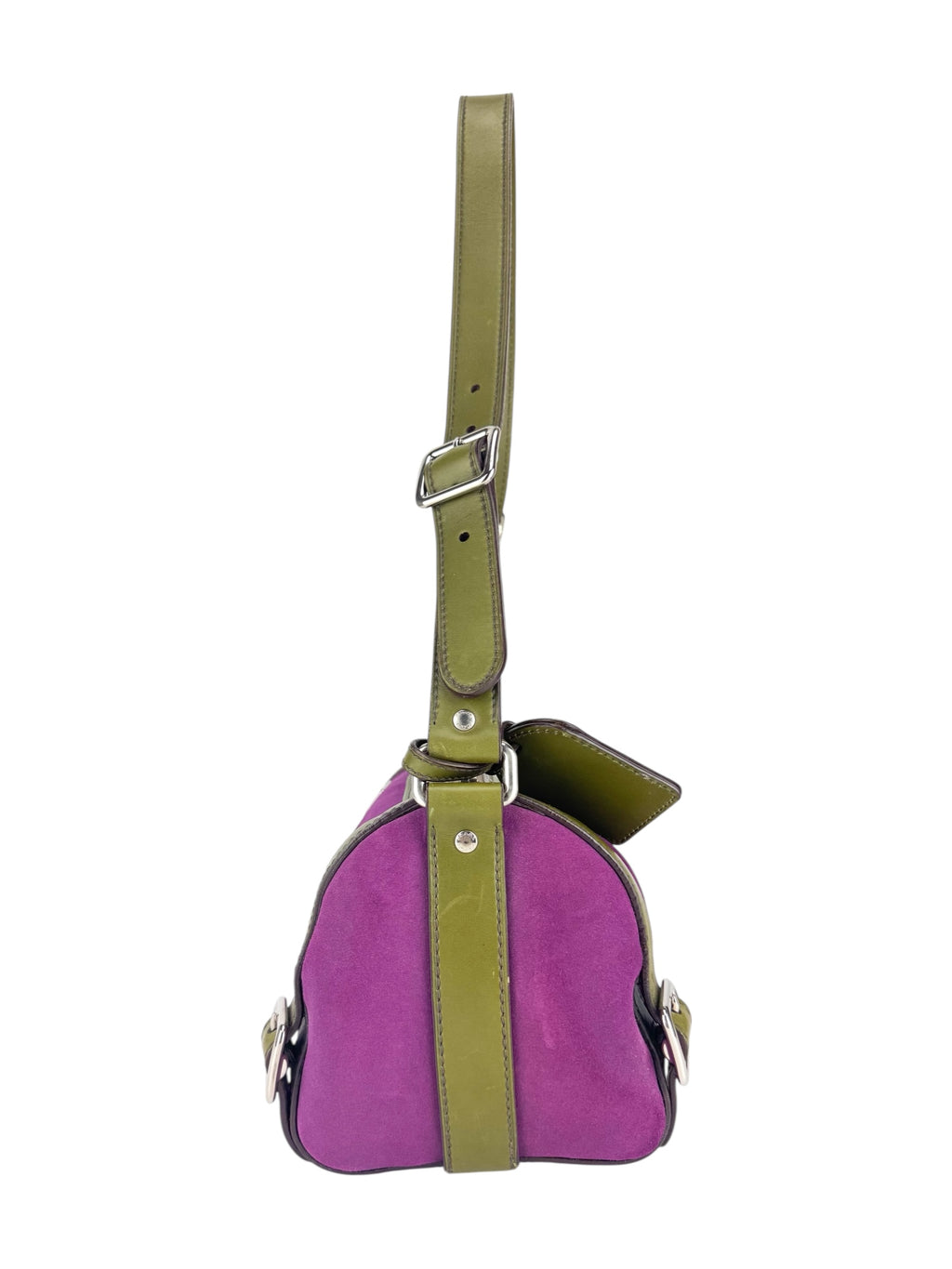 Prada Purple and Olive Green Suede and Leather Shoulder Bag