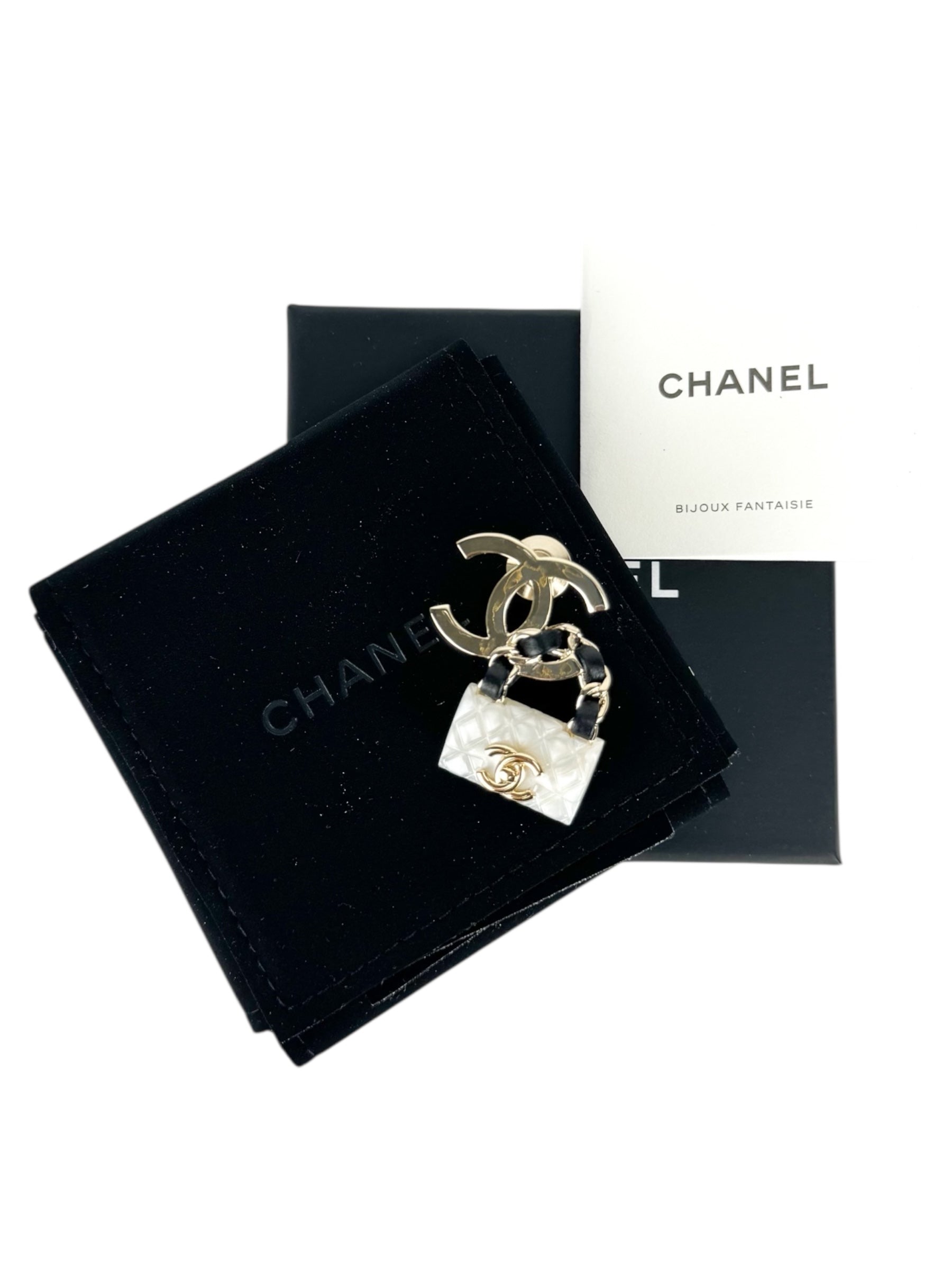 Chanel White, Black and Champagne Gold Matelasse Brooch