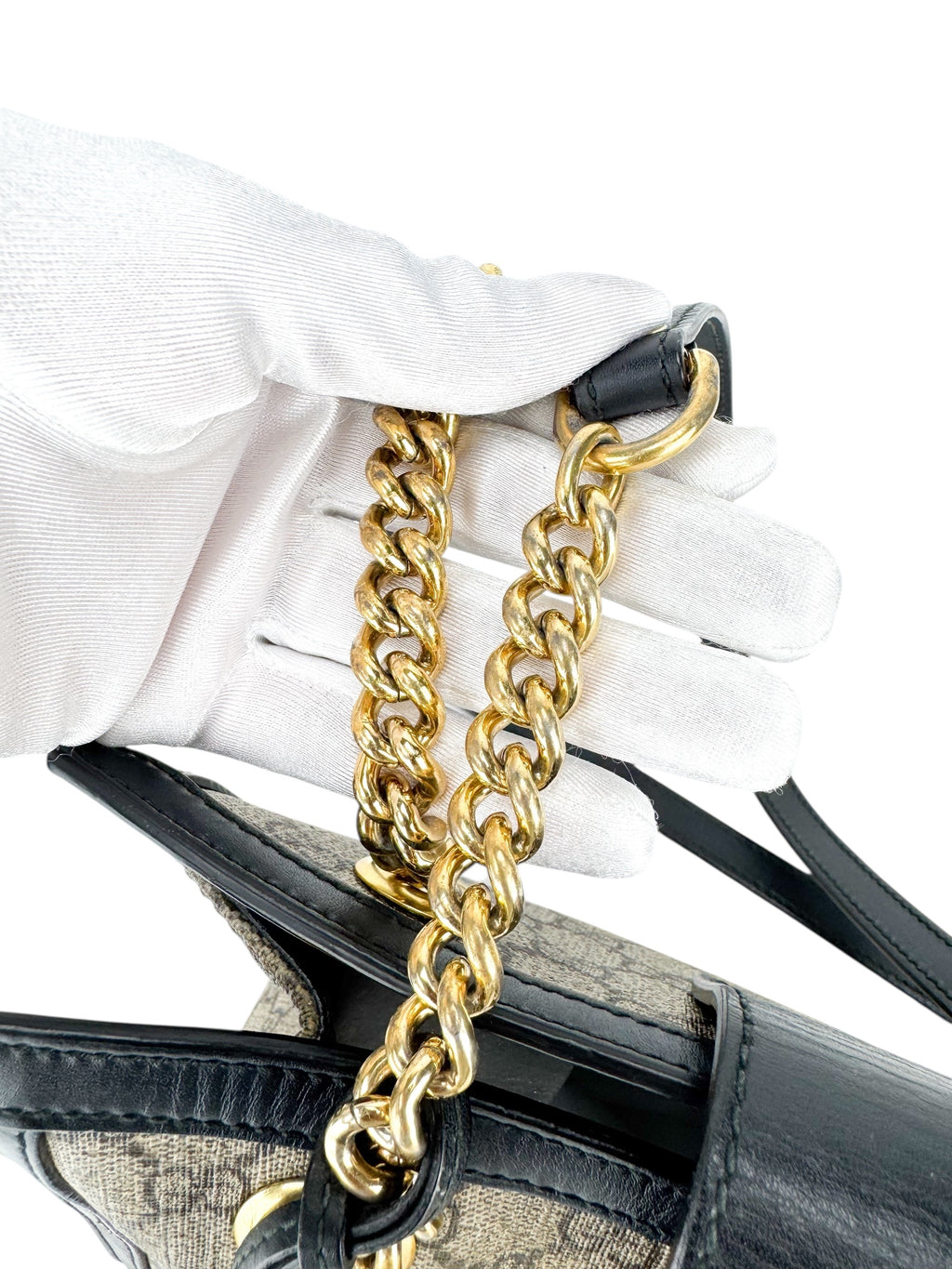 Gucci Light Beige and Black Coated Canvas GG Supreme Padlock Tote Medium