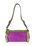 Prada Purple and Olive Green Suede and Leather Shoulder Bag