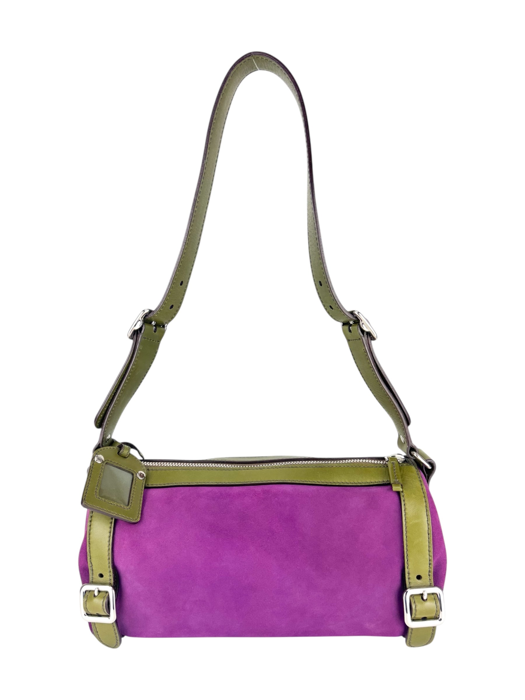 Prada Purple and Olive Green Suede and Leather Shoulder Bag
