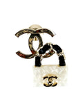 Chanel White, Black and Champagne Gold Matelasse Brooch
