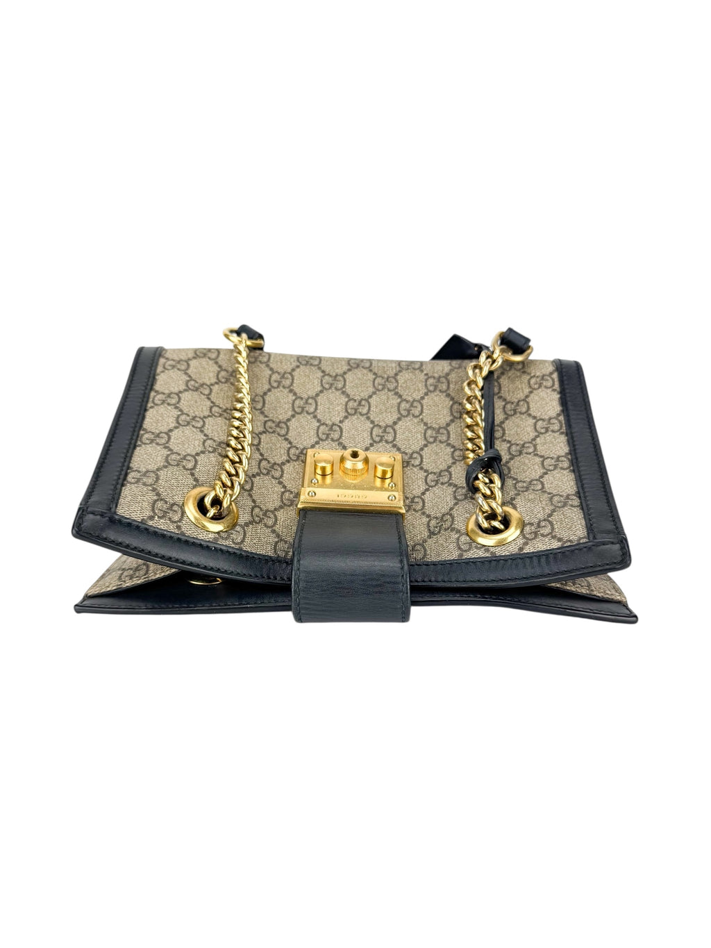 Gucci Light Beige and Black Coated Canvas GG Supreme Padlock Tote Medium