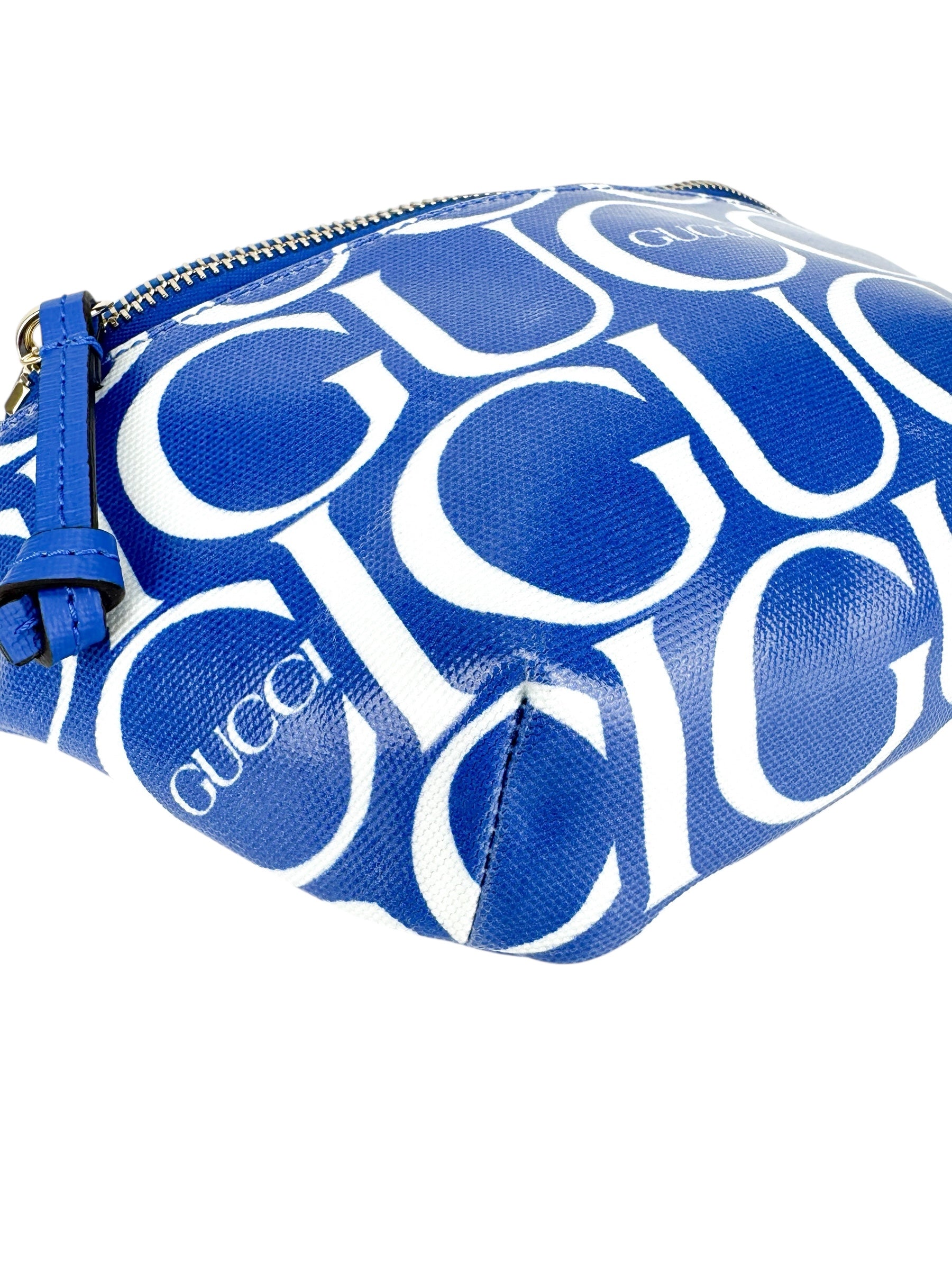 Gucci Blue and White Coated Canvas Belt Bag