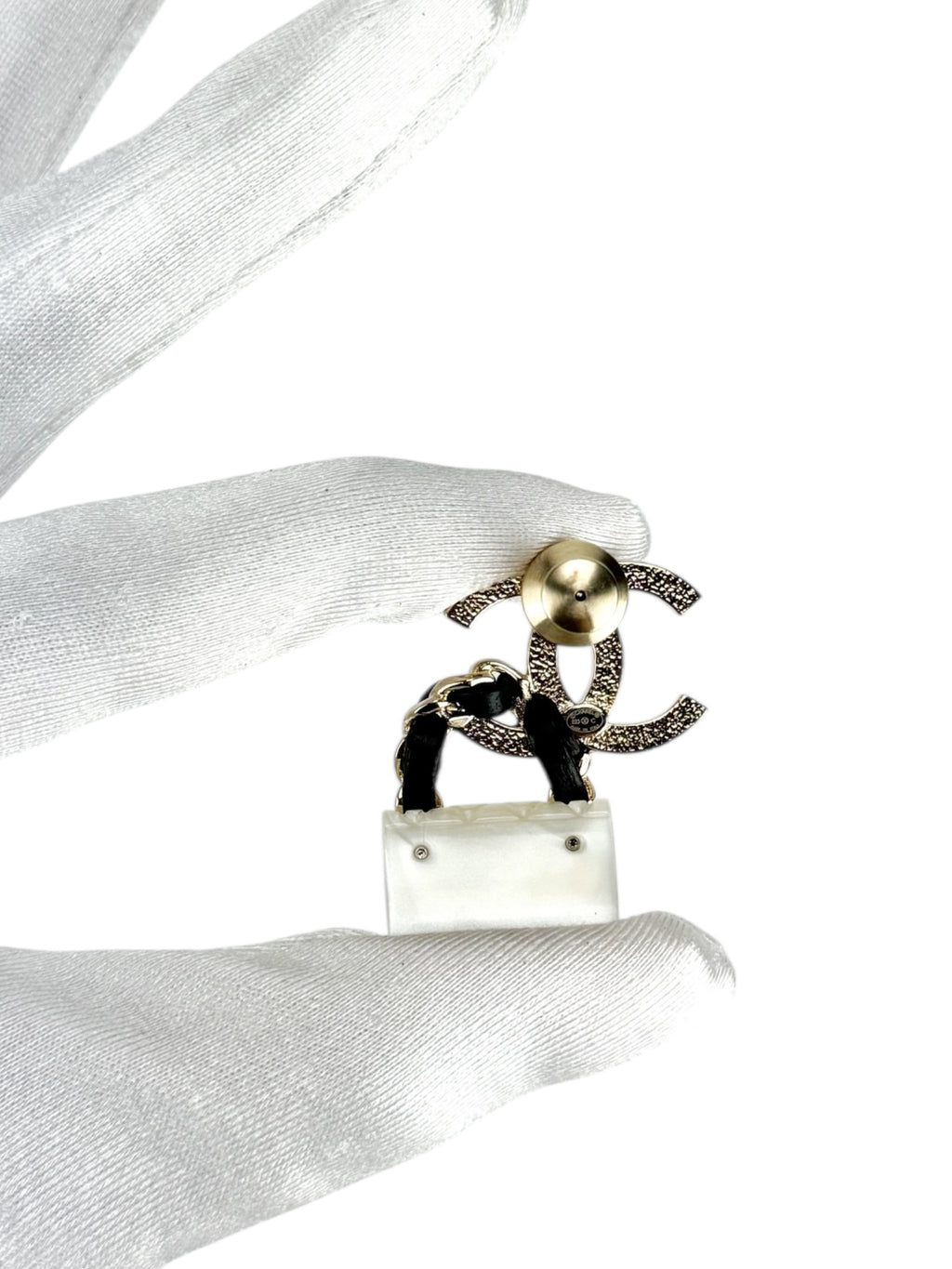 Chanel White, Black and Champagne Gold Matelasse Brooch