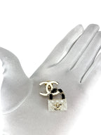 Chanel White, Black and Champagne Gold Matelasse Brooch