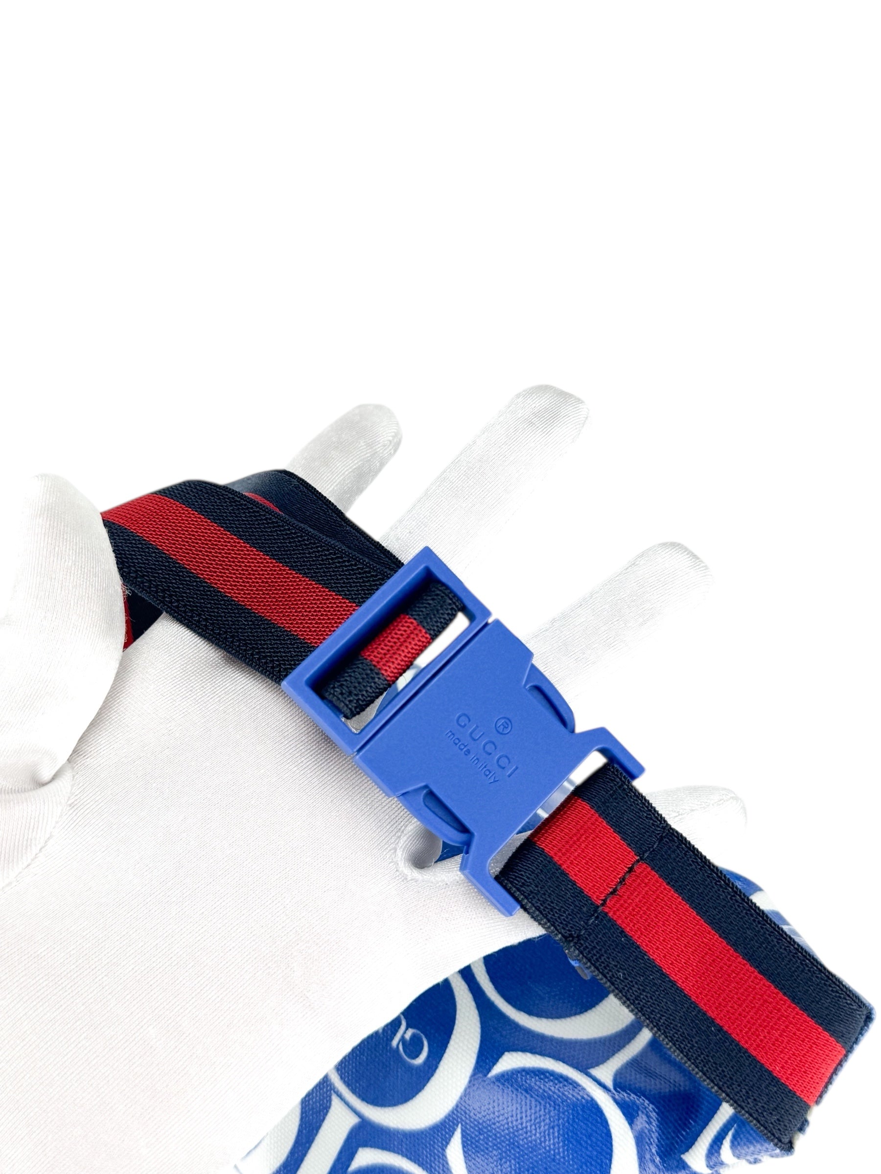 Gucci Blue and White Coated Canvas Belt Bag