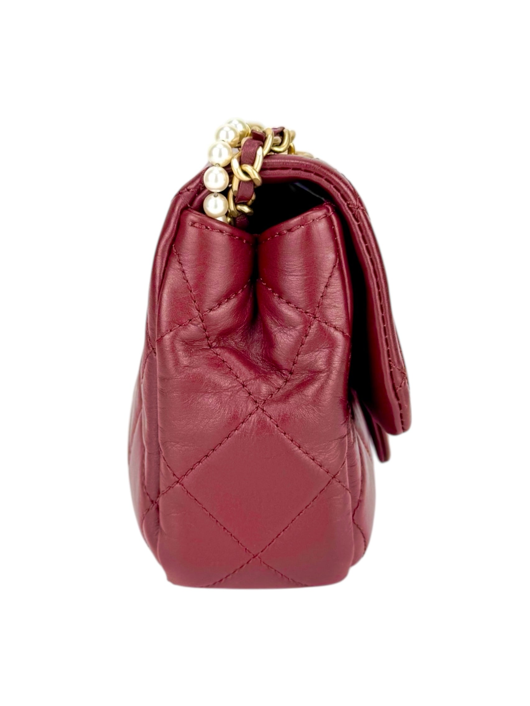 Chanel Burgundy Lambskin Pearl Single Flap Bag Mini