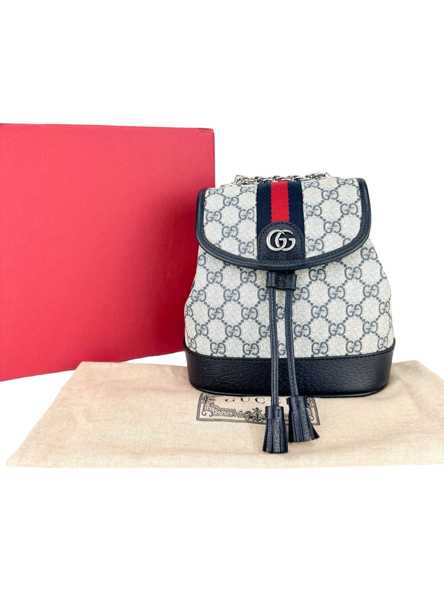 Gucci Beige and Navy Coated Canvas and Leather GG Supreme Ophidia Backpack Mini