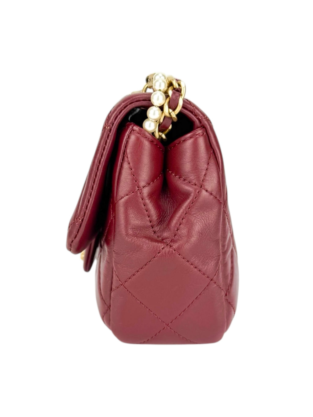 Chanel Burgundy Lambskin Pearl Single Flap Bag Mini