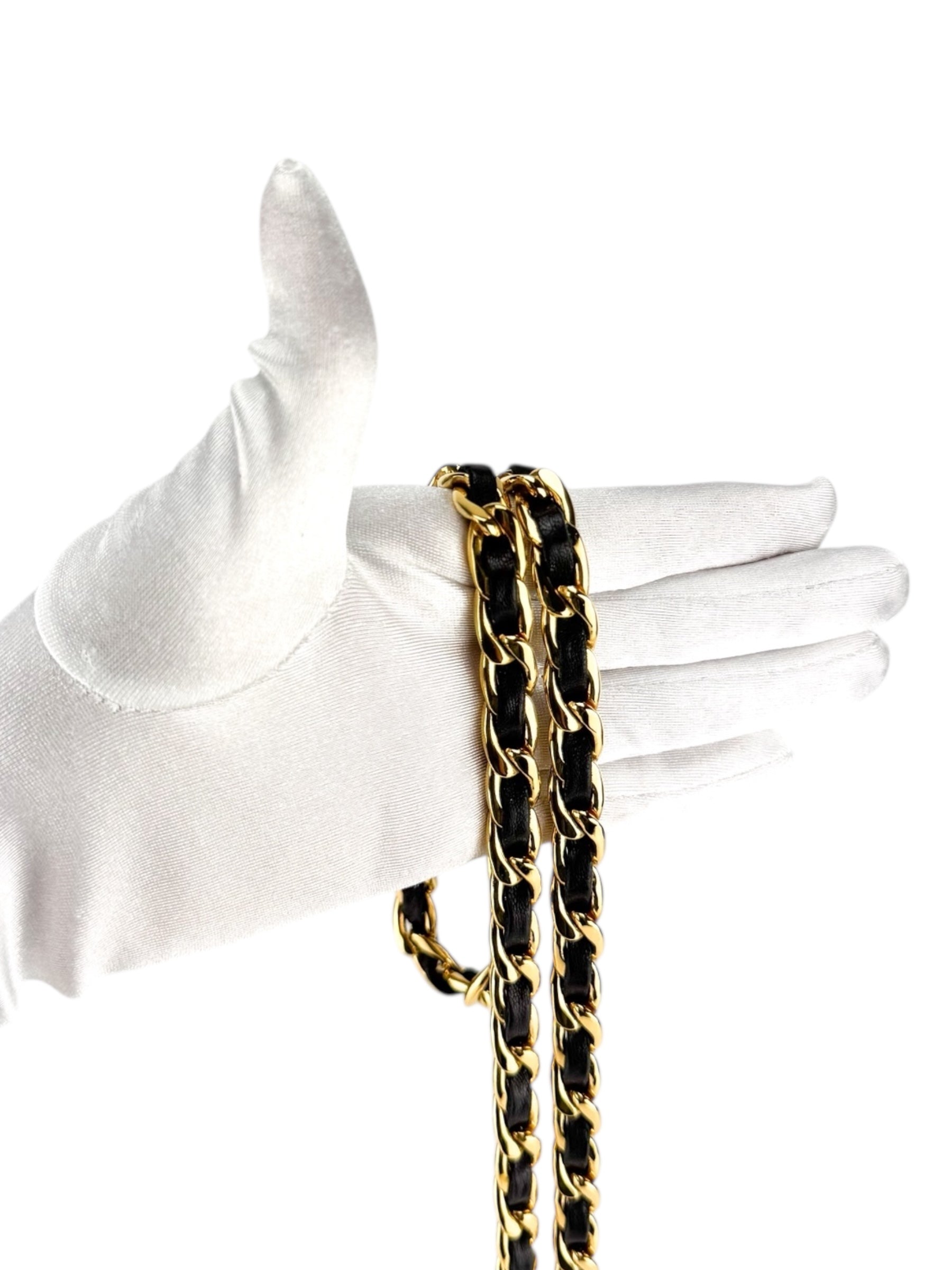 Chanel Black Leather and Gold Chainlink Medallion Belt