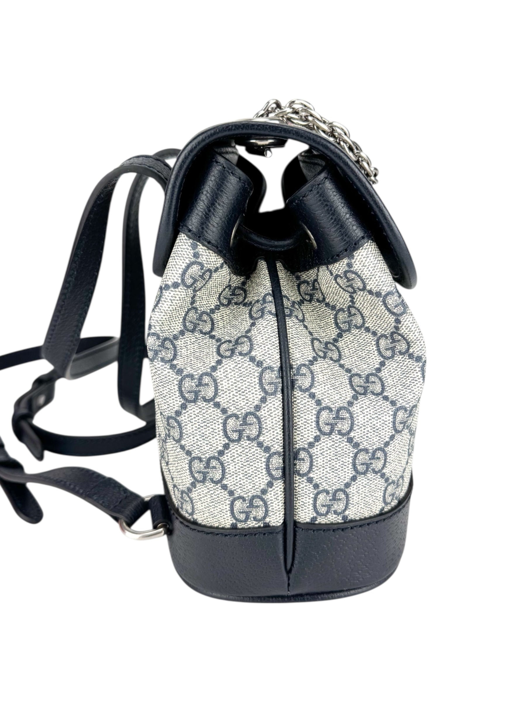 Gucci Beige and Navy Coated Canvas and Leather GG Supreme Ophidia Backpack Mini