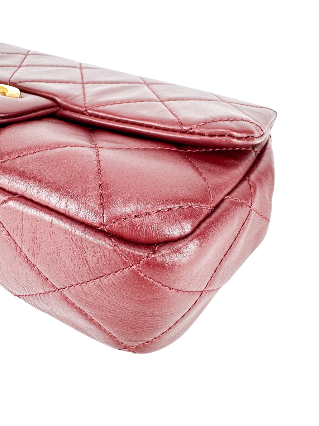 Chanel Burgundy Lambskin Pearl Single Flap Bag Mini