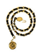 Chanel Black Leather and Gold Chainlink Medallion Belt
