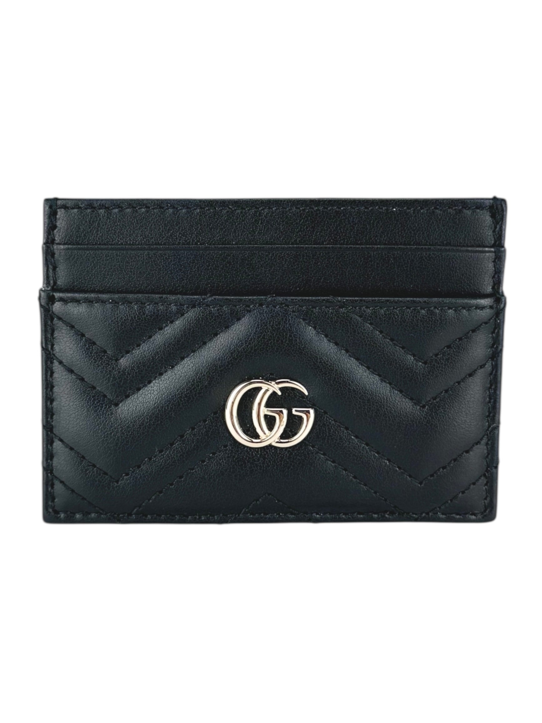 Gucci Black GG Matelasse Chevron Marmont Card Case