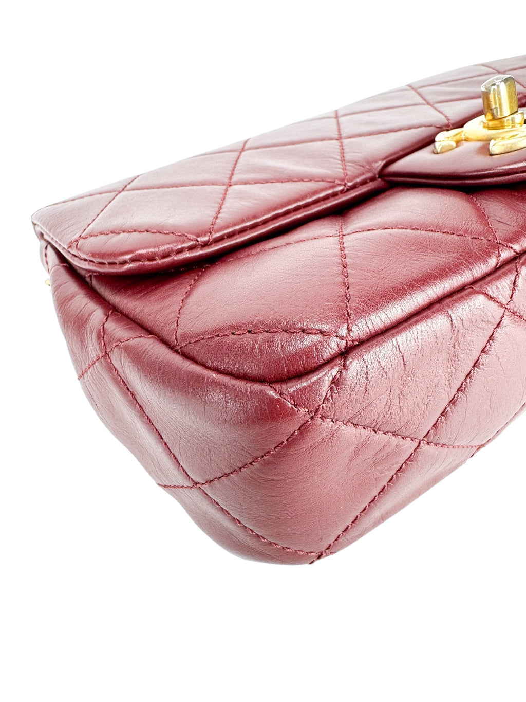 Chanel Burgundy Lambskin Pearl Single Flap Bag Mini