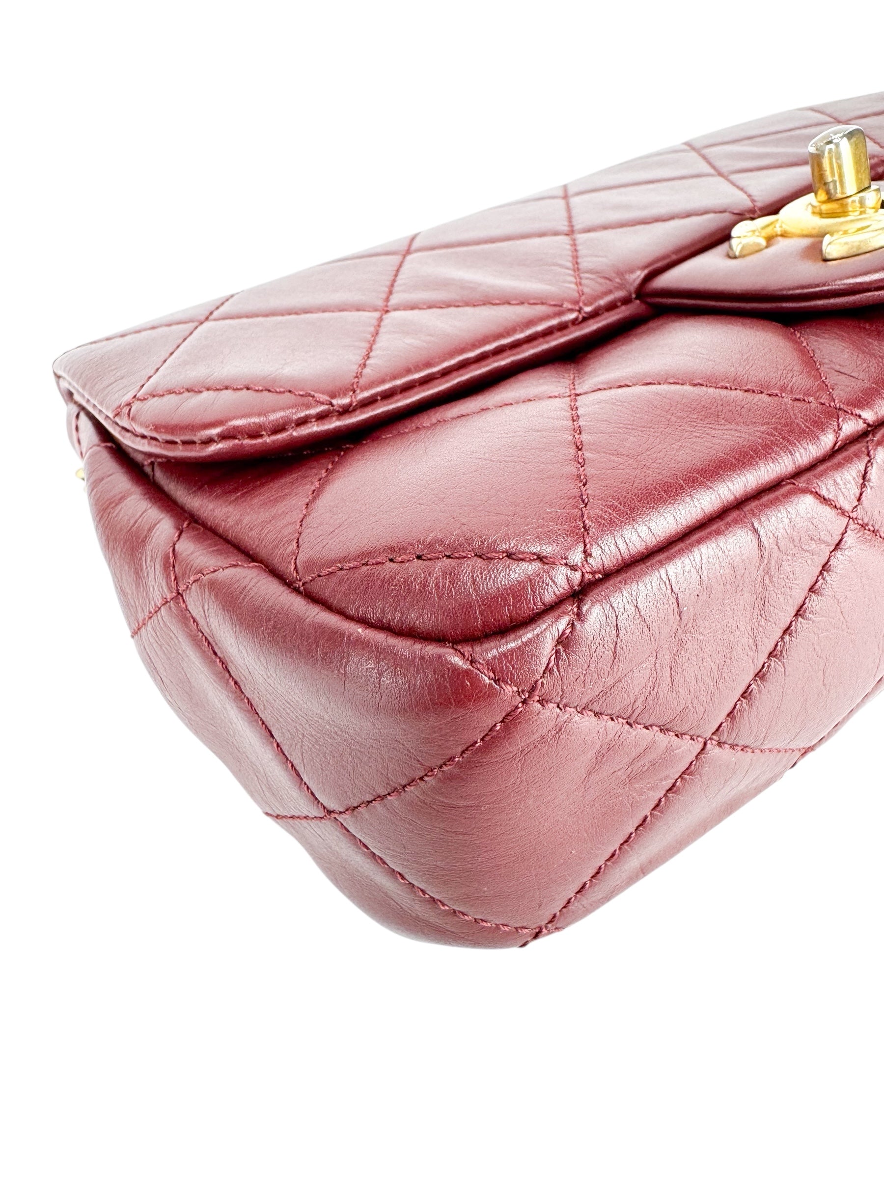 Chanel Burgundy Lambskin Pearl Single Flap Bag Mini