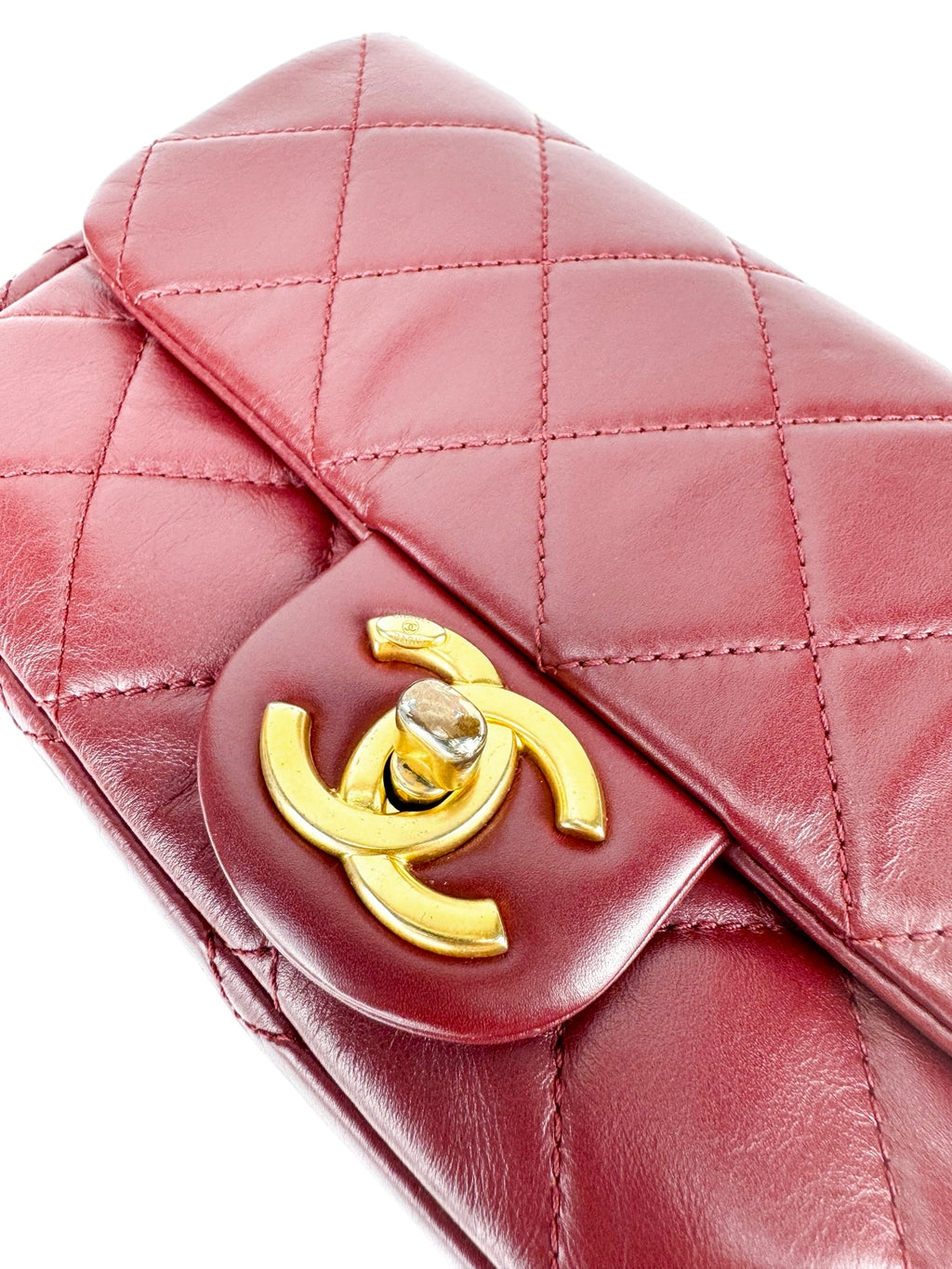 Chanel Burgundy Lambskin Pearl Single Flap Bag Mini