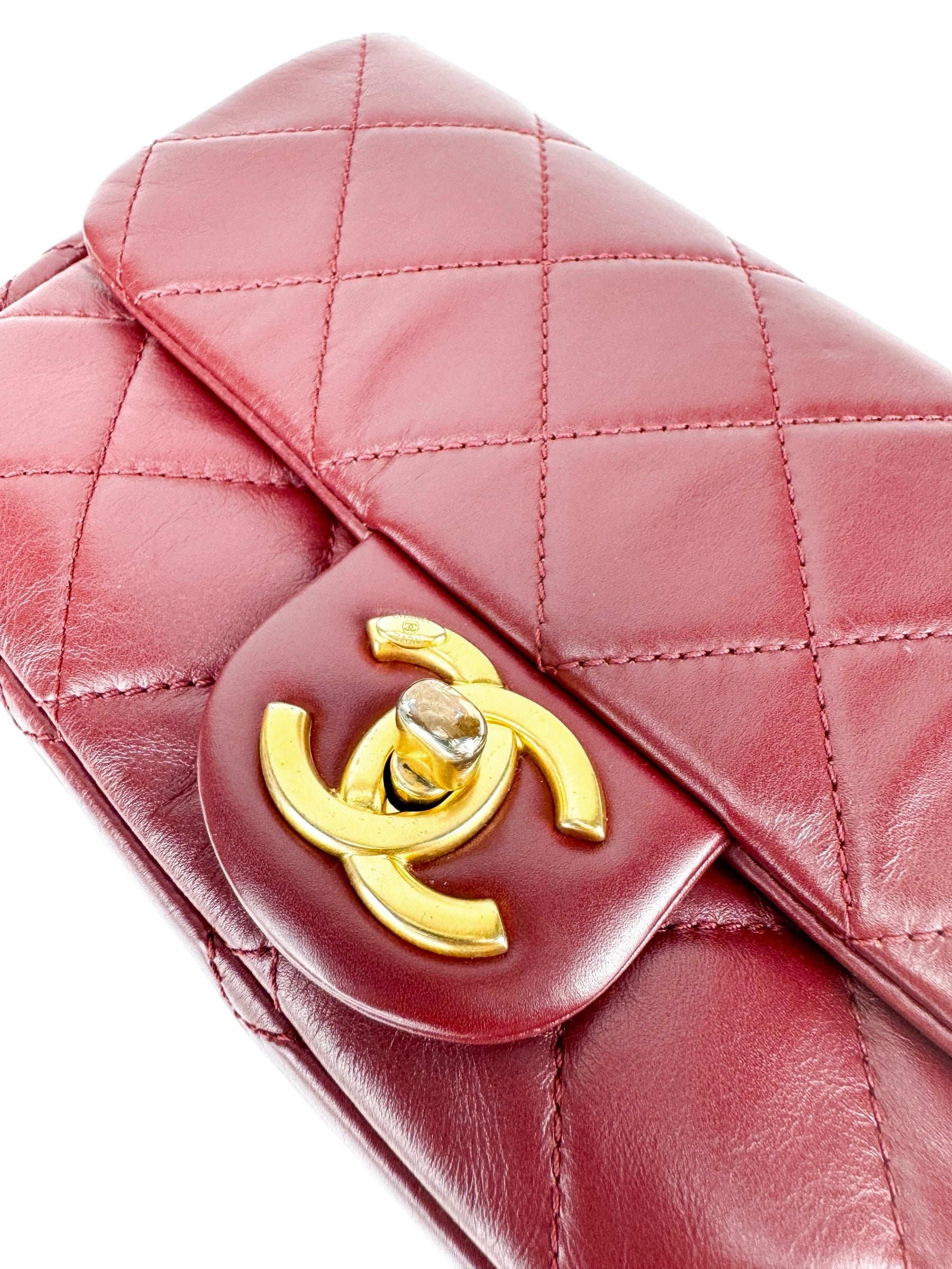 Chanel Burgundy Lambskin Pearl Single Flap Bag Mini