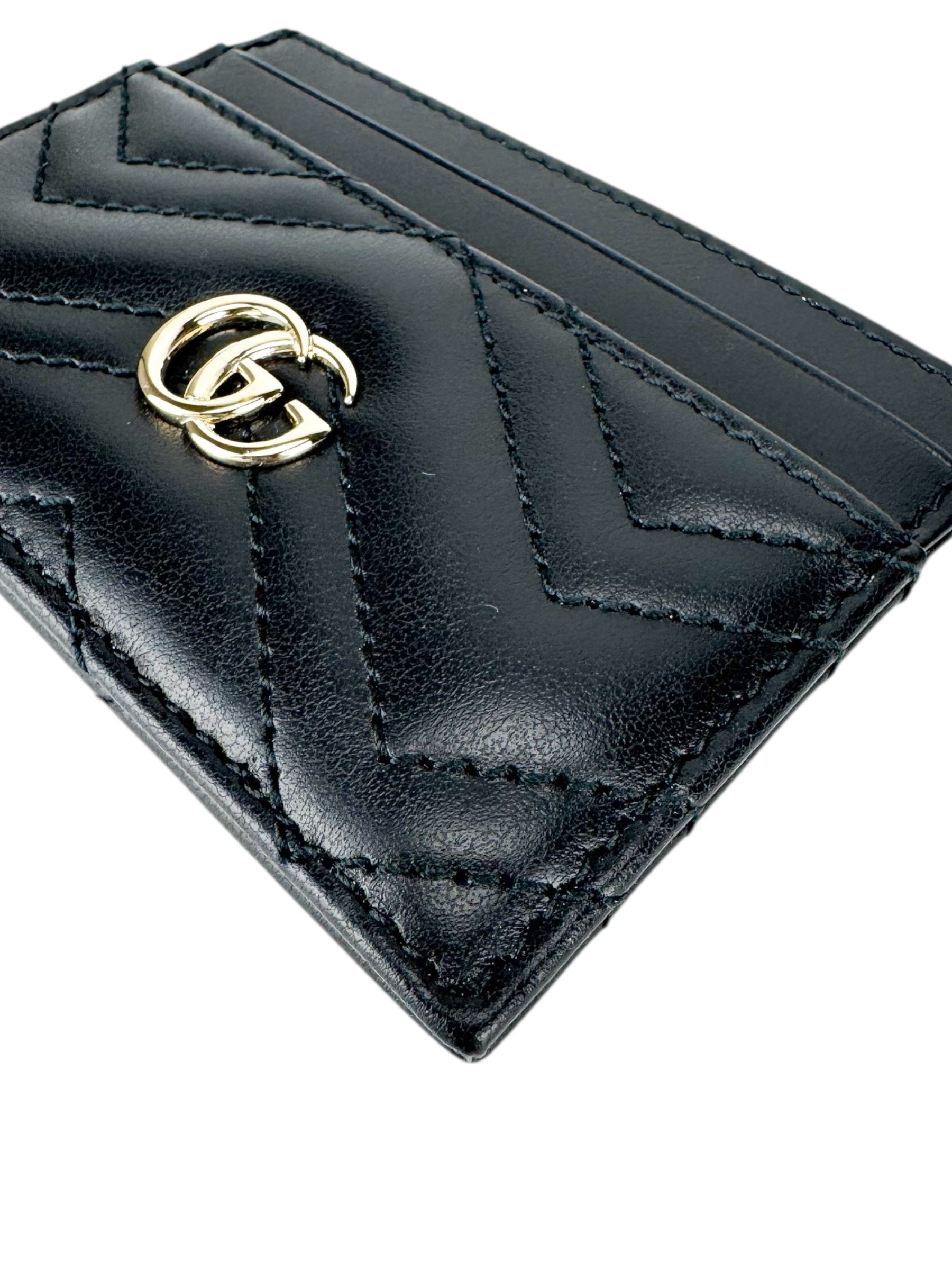Gucci Black GG Matelasse Chevron Marmont Card Case