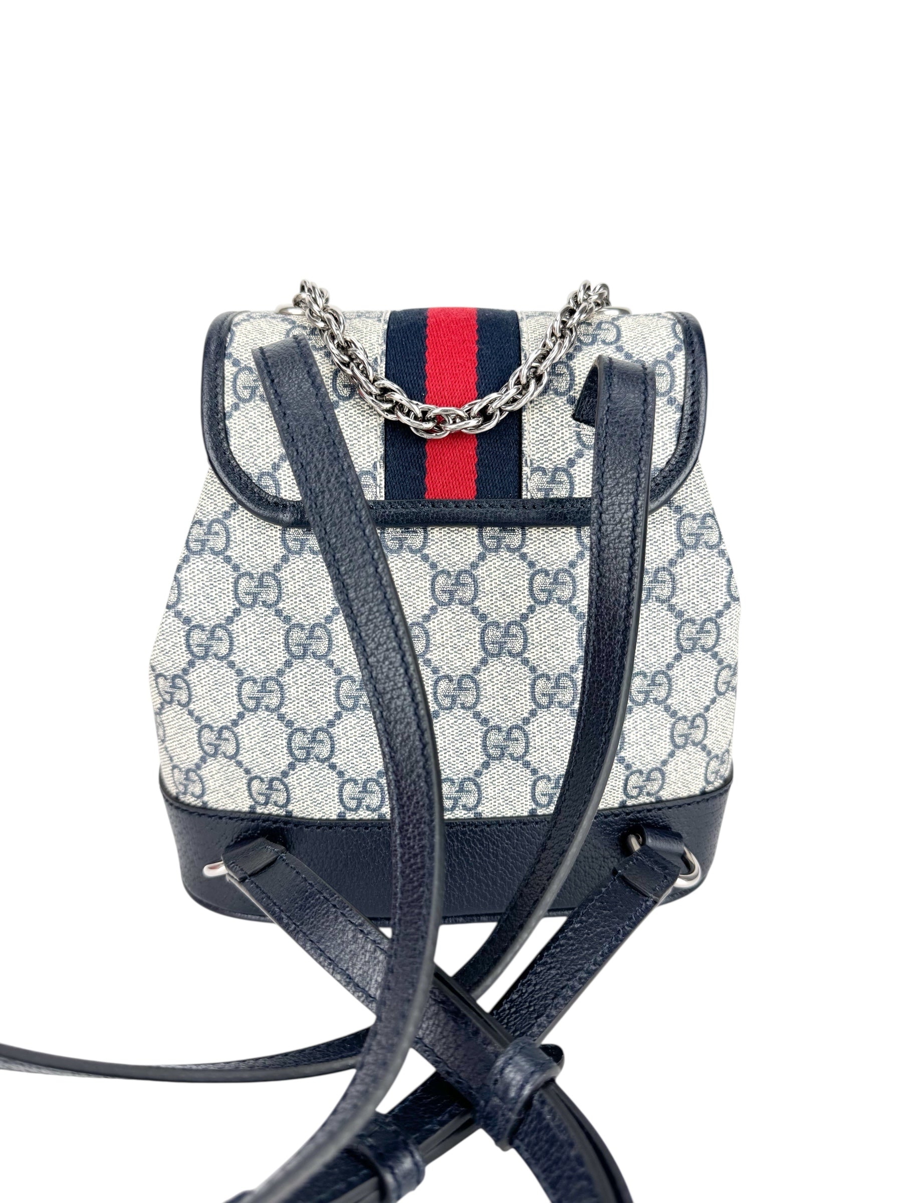 Gucci Beige and Navy Coated Canvas and Leather GG Supreme Ophidia Backpack Mini