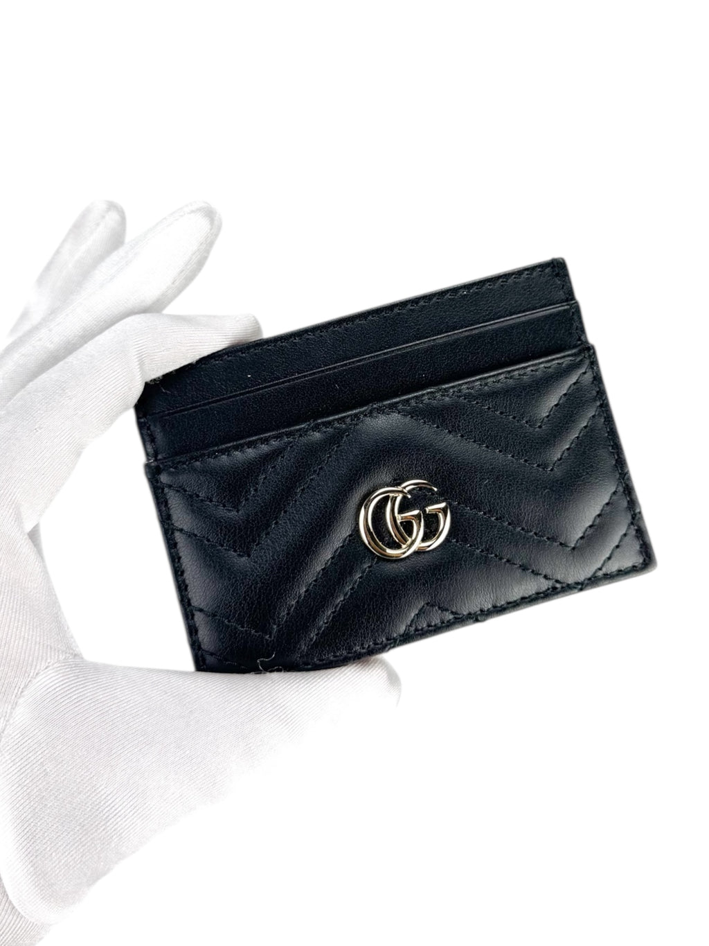 Gucci Black GG Matelasse Chevron Marmont Card Case