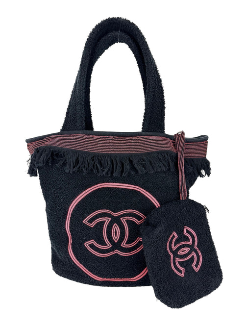 Chanel Black and Pink Terry Cloth Bag, Pouch and Towel 3-piece Set