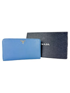 Prada Blue Saffiano Leather Zippy Wallet Organizer