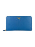 Prada Blue Saffiano Leather Zippy Wallet Organizer