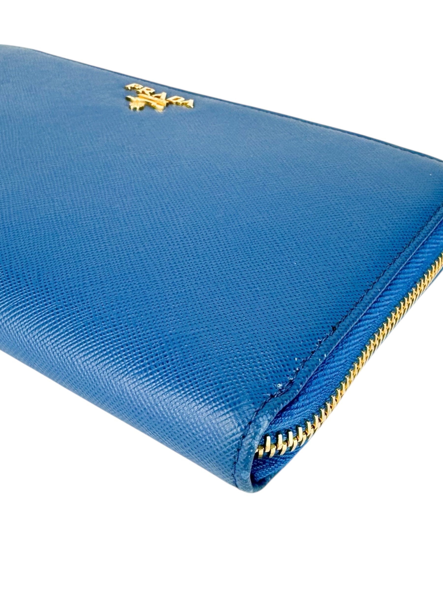 Prada Blue Saffiano Leather Zippy Wallet Organizer