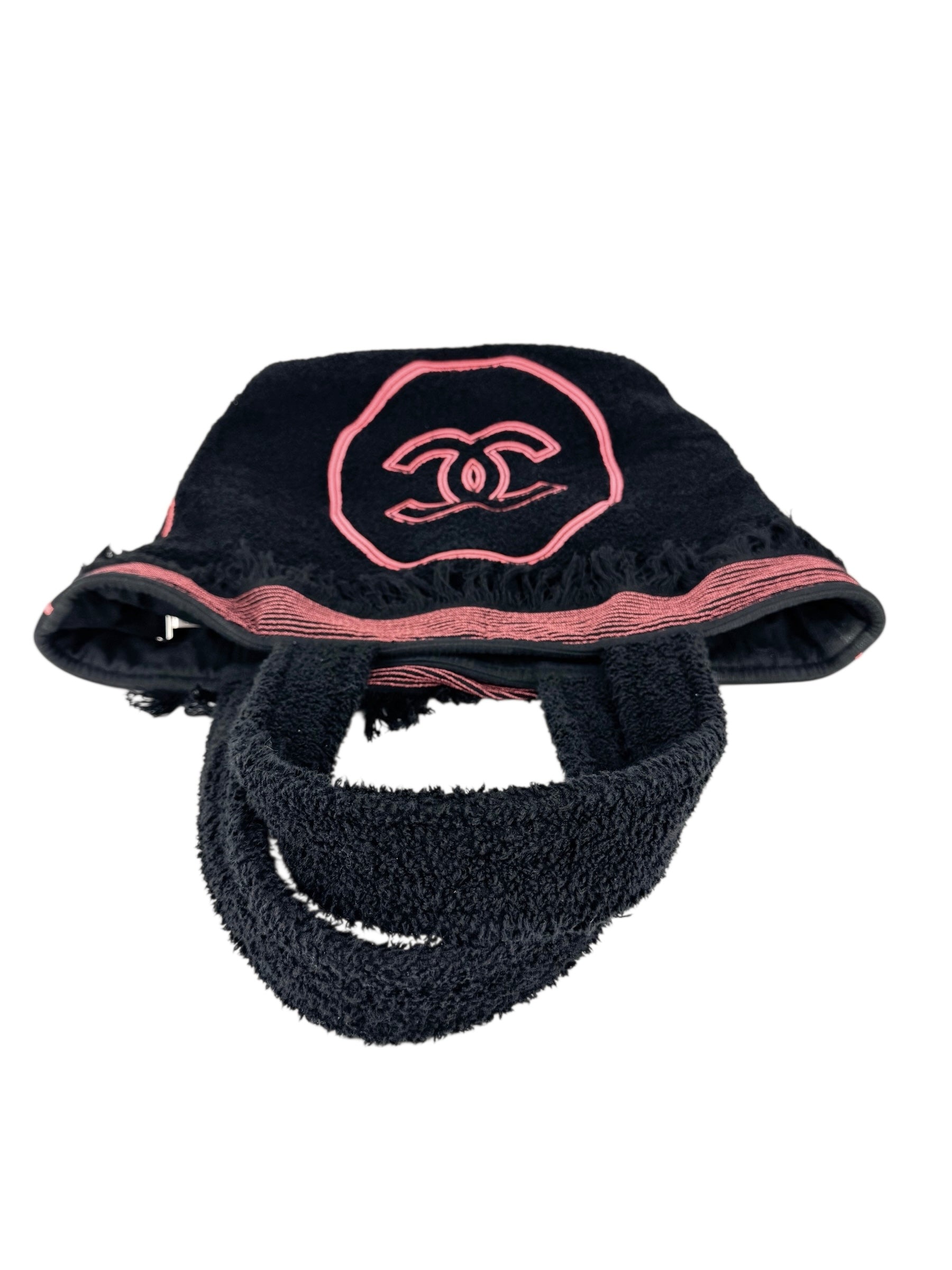 Chanel Black and Pink Terry Cloth Bag, Pouch and Towel 3-piece Set