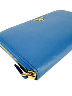 Prada Blue Saffiano Leather Zippy Wallet Organizer