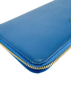 Prada Blue Saffiano Leather Zippy Wallet Organizer