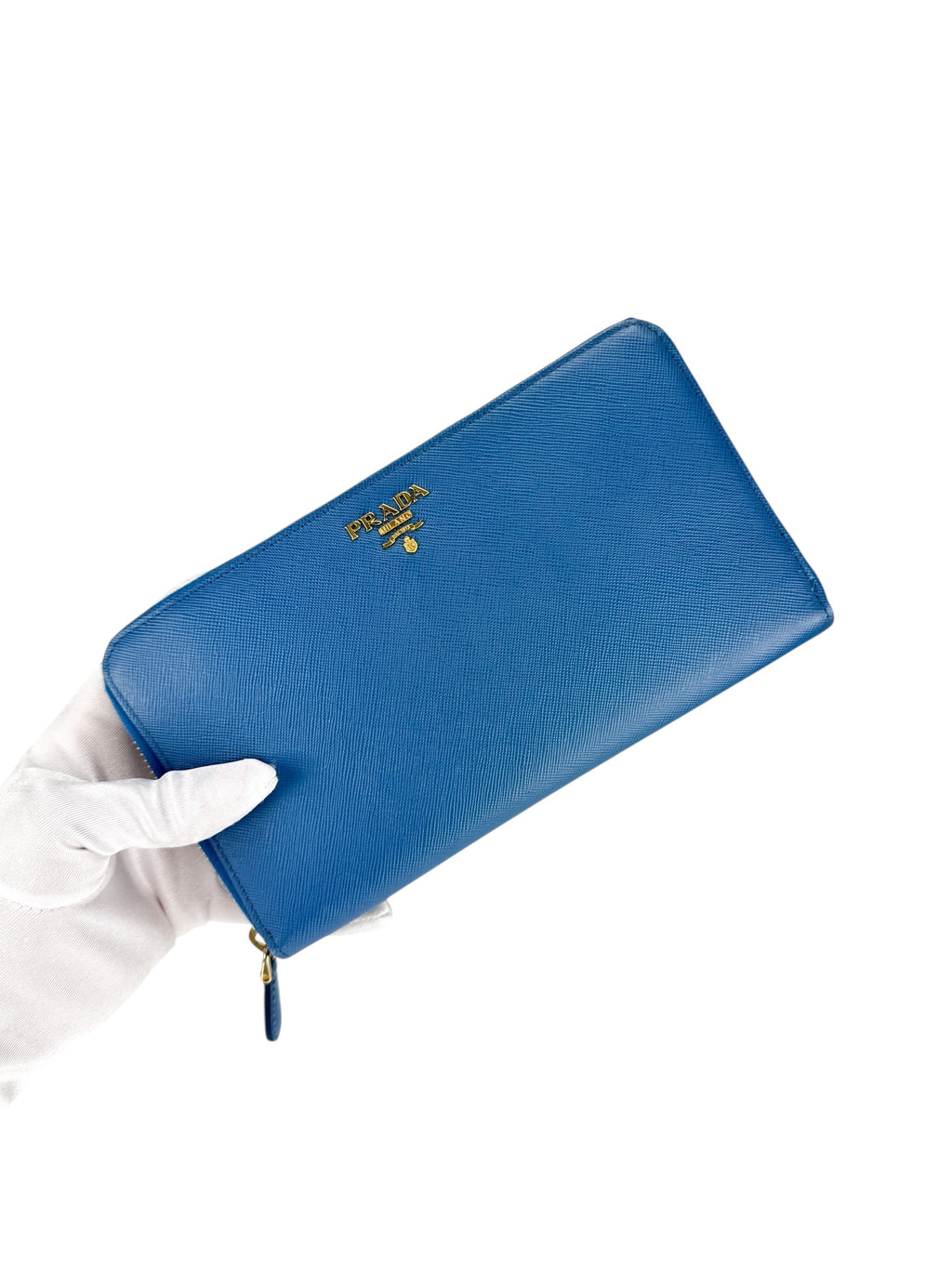 Prada Blue Saffiano Leather Zippy Wallet Organizer