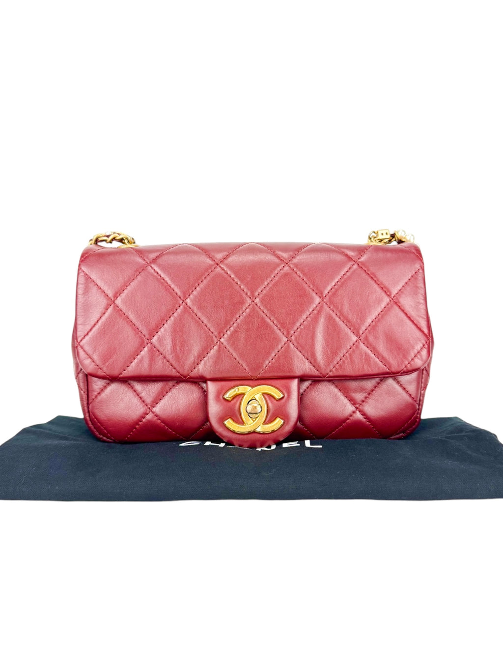 Chanel Burgundy Lambskin Pearl Single Flap Bag Mini
