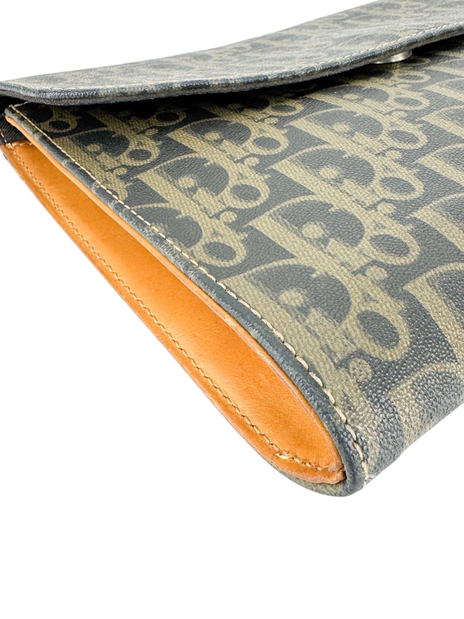 Christian Dior Canvas Leather Brown and Gray Trotter Clutch Bag