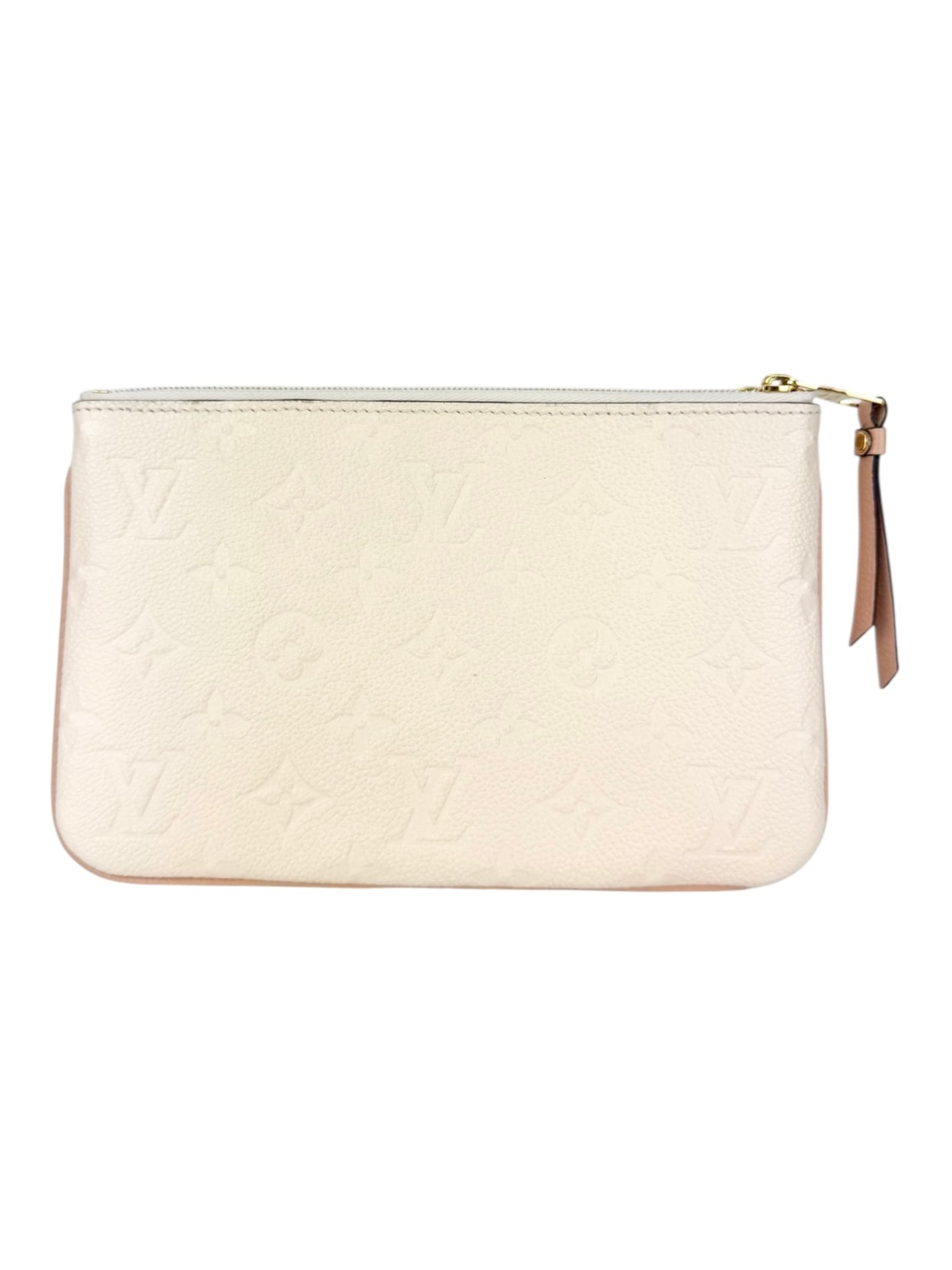 Louis Vuitton Beige Rose Creme Empreinte Leather Double Zip Pochette