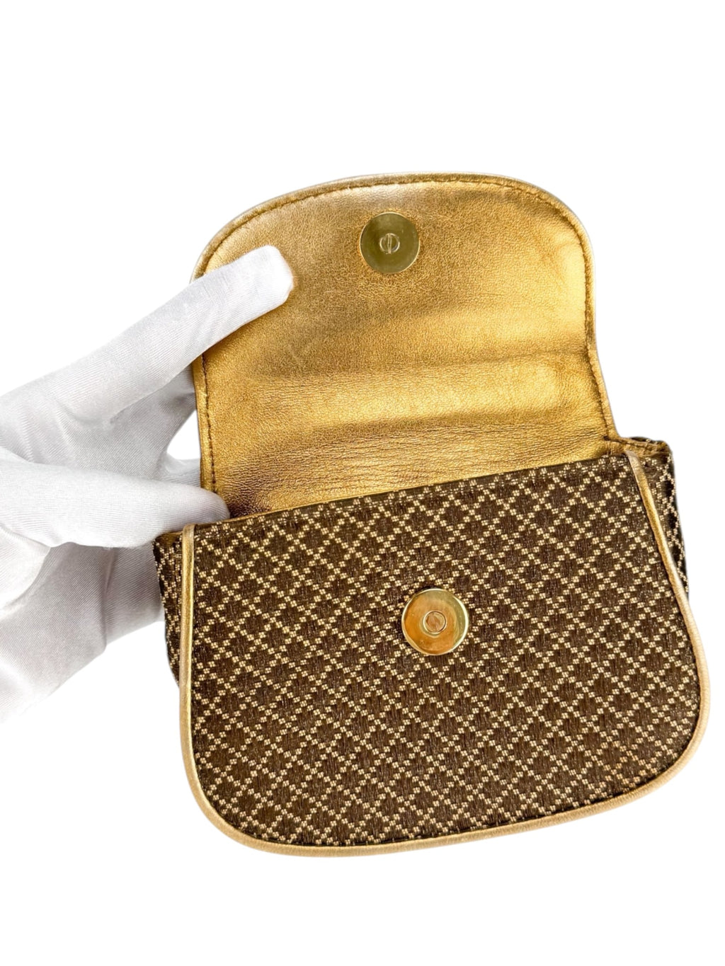 Gucci Brown Woven Canvas Diamante 1947 Bamboo Handle Bag Mini