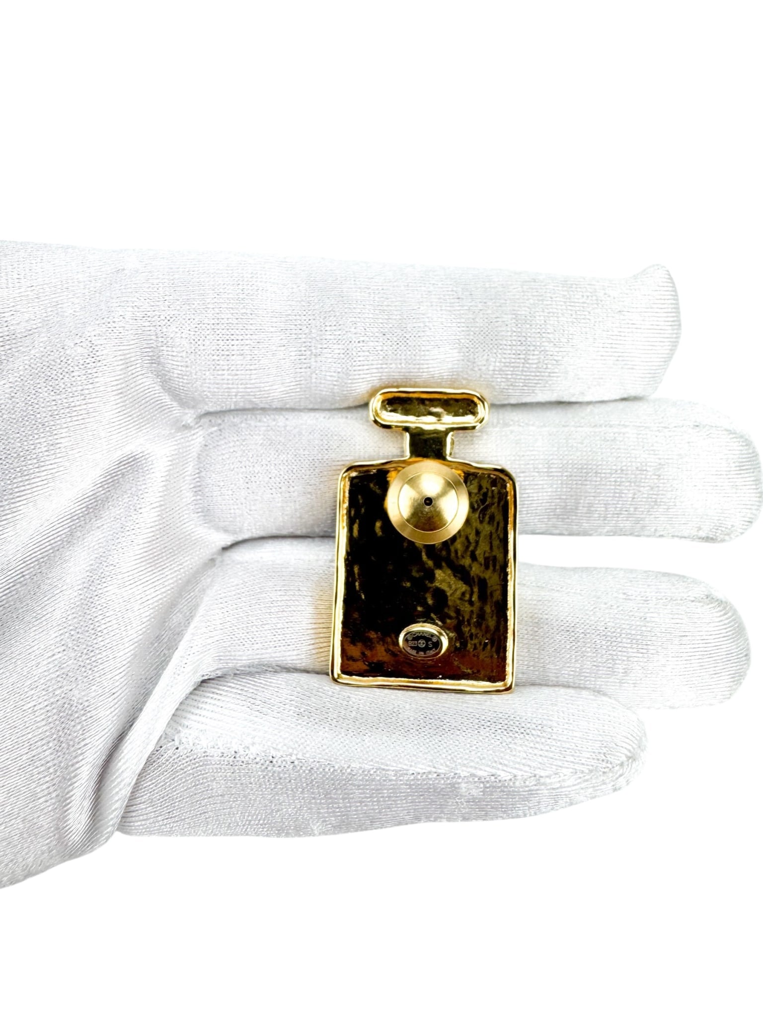 Chanel Black and Gold Perfume Bottle Brooch