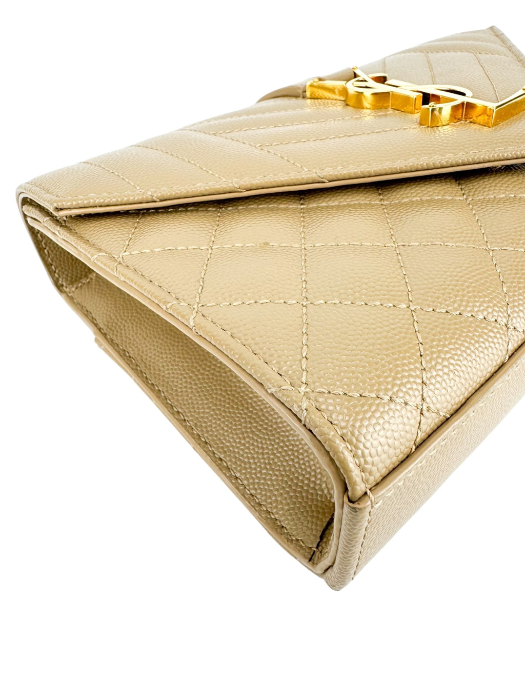 Saint Laurent Beige Taupe Grained Leather Envelop Chain Wallet Small
